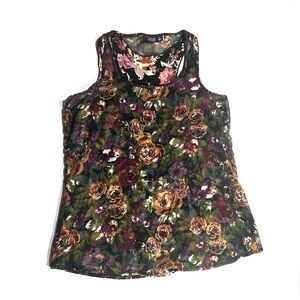 ana A New Approach Double Layer Tank Top Sz M Feminine Dark Floral Racerback